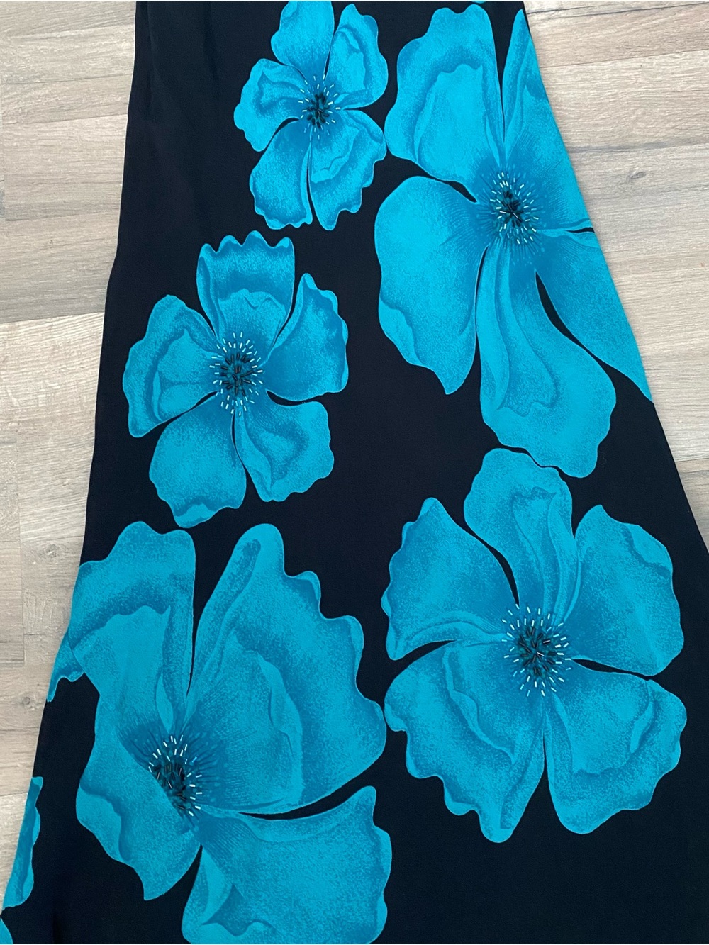Vintage Y2K Dressbarn Blue Black Floral Beaded Maxi Dress L Whimsigoth Fairy - Picture 5 of 11